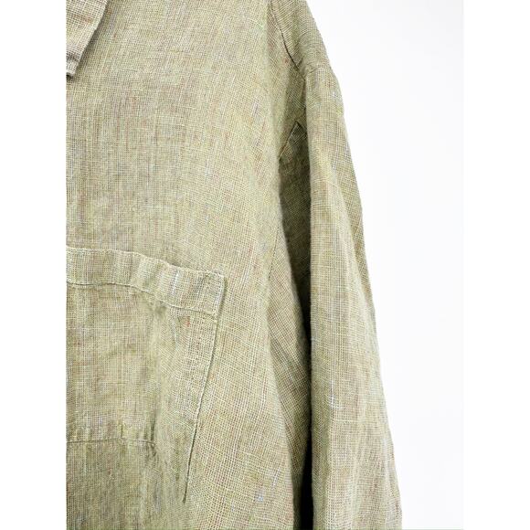 Flax Green 100% Linen Long Sleeve Collared Button Up Shirt Size Small - Picture 3 of 5